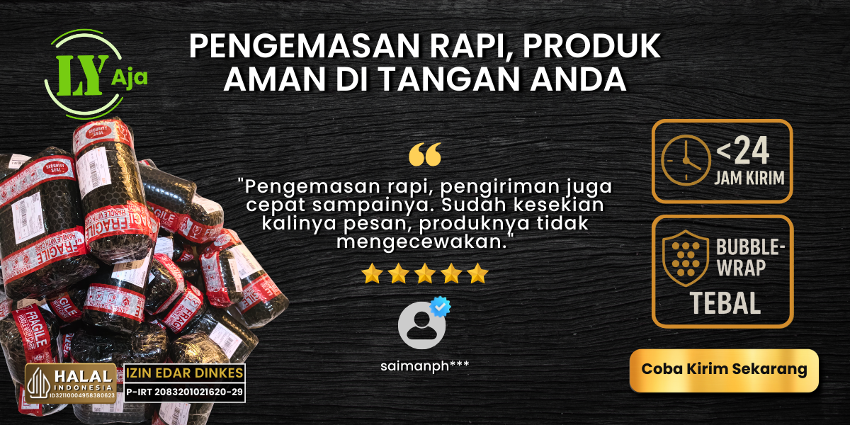 Pengemasan rapi membuat produk LY Aja aman sampai ke tangan pelanggan Testimoni pelanggan LY Aja: pengemasan rapi, produk sampai dengan aman