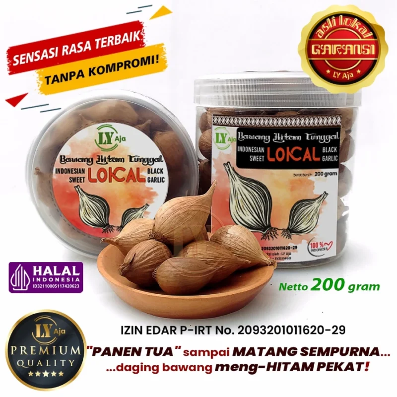 Bawang Hitam Tunggal Lanang LOKAL 200 Gram LY Aja Super Premium Sweet Black Garlic 200 Gr