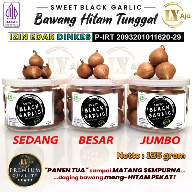 Bawang Hitam Tunggal Lanang 125 Gram LY Aja Jumbo Besar Sedang Kecil Super Premium Sweet Black Garlic 125 Gr