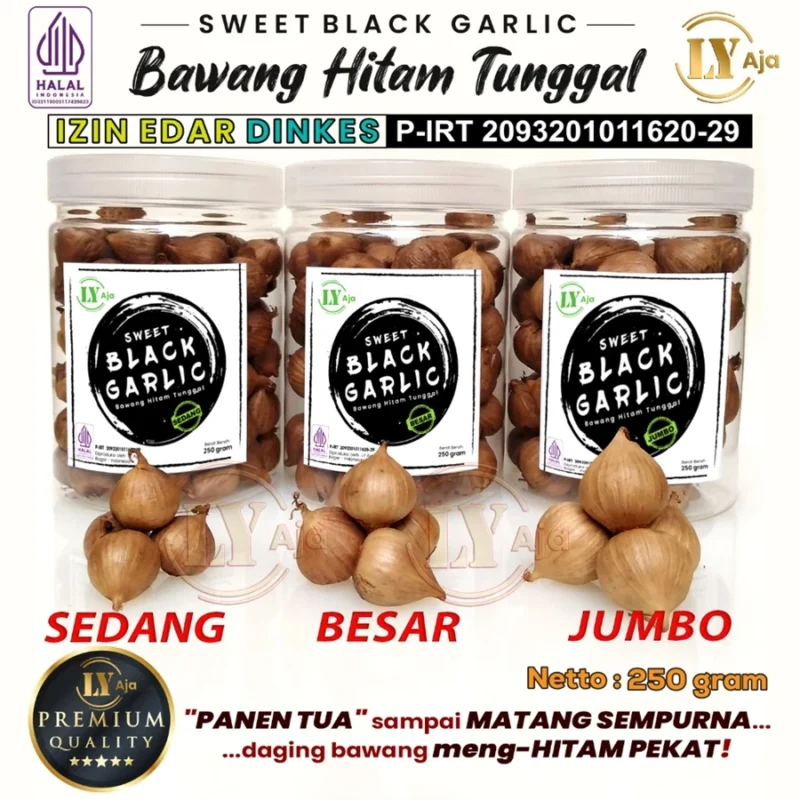 Bawang Hitam Tunggal Lanang 250 Gram LY Aja Jumbo Besar Sedang Kecil Lokal Super Premium Sweet Black Garlic Gr