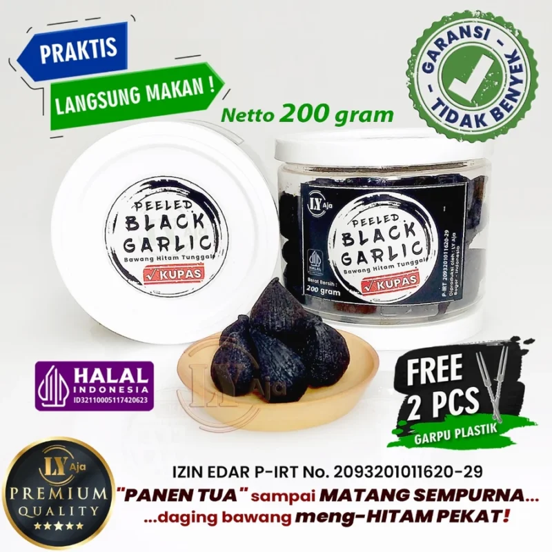 Bawang Hitam Tunggal Lanang dan Kating Kupas 200 Gram LY Aja Peeled Black Garlic 200 Gr