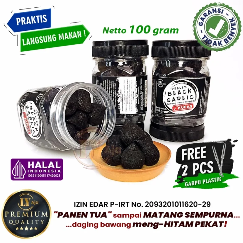 Bawang Hitam Tunggal Lanang dan Kating Kupas 100 Gram LY Aja Peeled Black Garlic 100 Gr