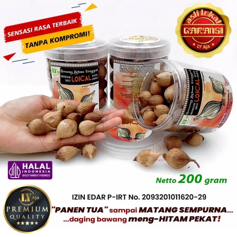 Bawang Hitam Tunggal Lanang LOKAL 200 Gram LY Aja Super Premium Sweet Black Garlic 200 Gr - Gambar 2