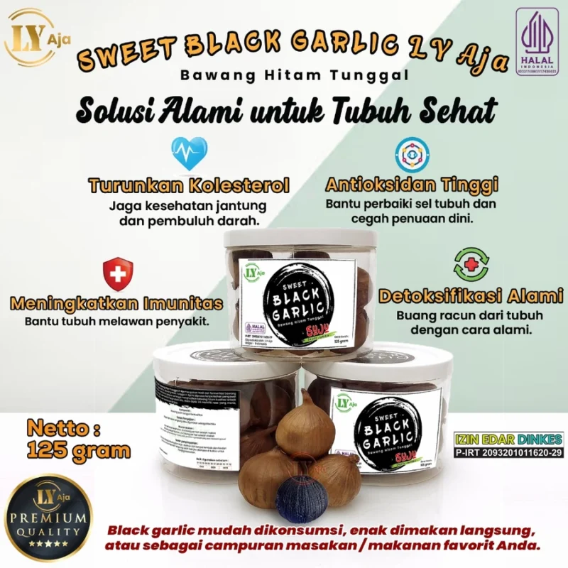 Bawang Hitam Tunggal Lanang 125 Gram LY Aja Jumbo Besar Sedang Kecil Super Premium Sweet Black Garlic 125 Gr - Gambar 2