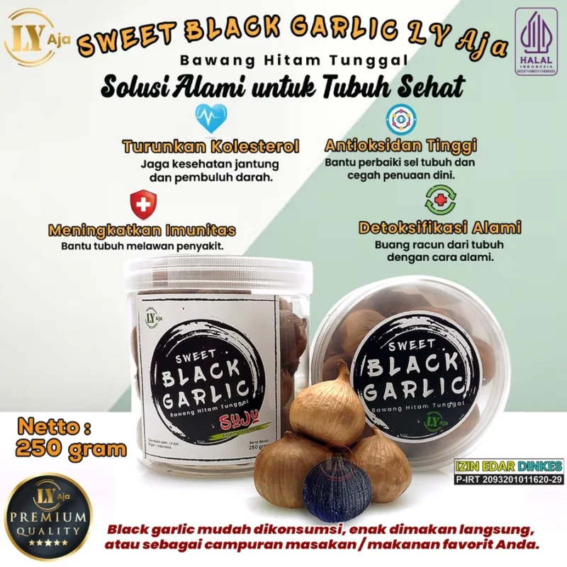 SUPER JUMBO PREMIUM Bawang Hitam Tunggal Lanang 250 Gram LY Aja Sweet Black Garlic 250 Gr - Gambar 2