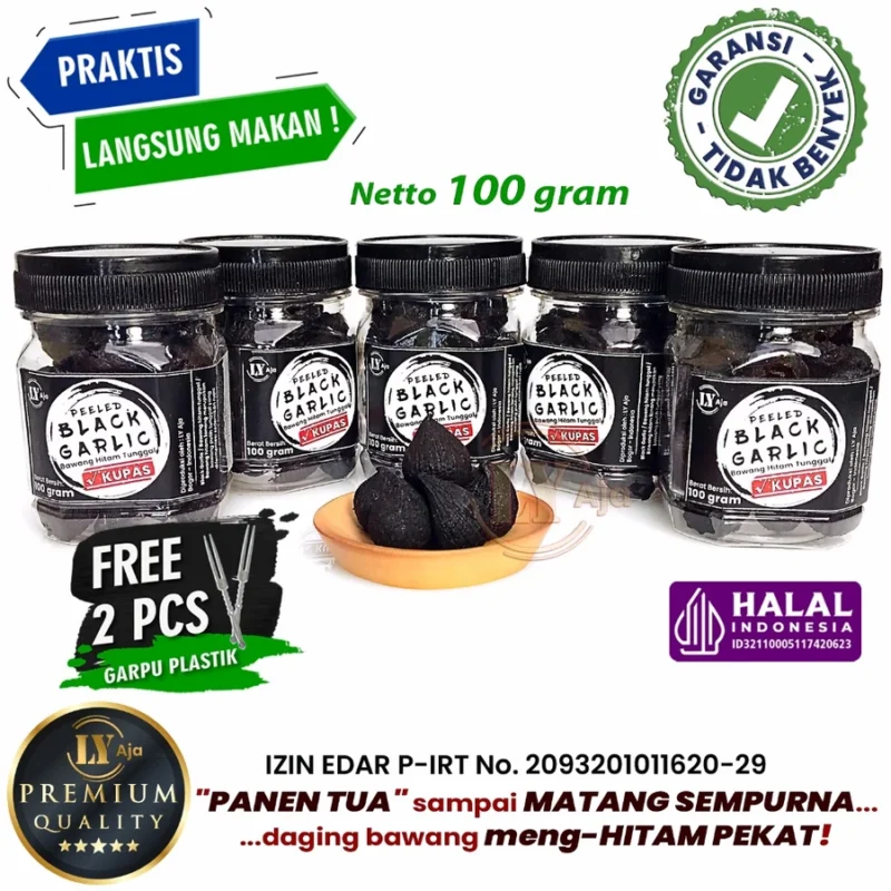 Bawang Hitam Tunggal Lanang dan Kating Kupas 100 Gram LY Aja Peeled Black Garlic 100 Gr - Gambar 2