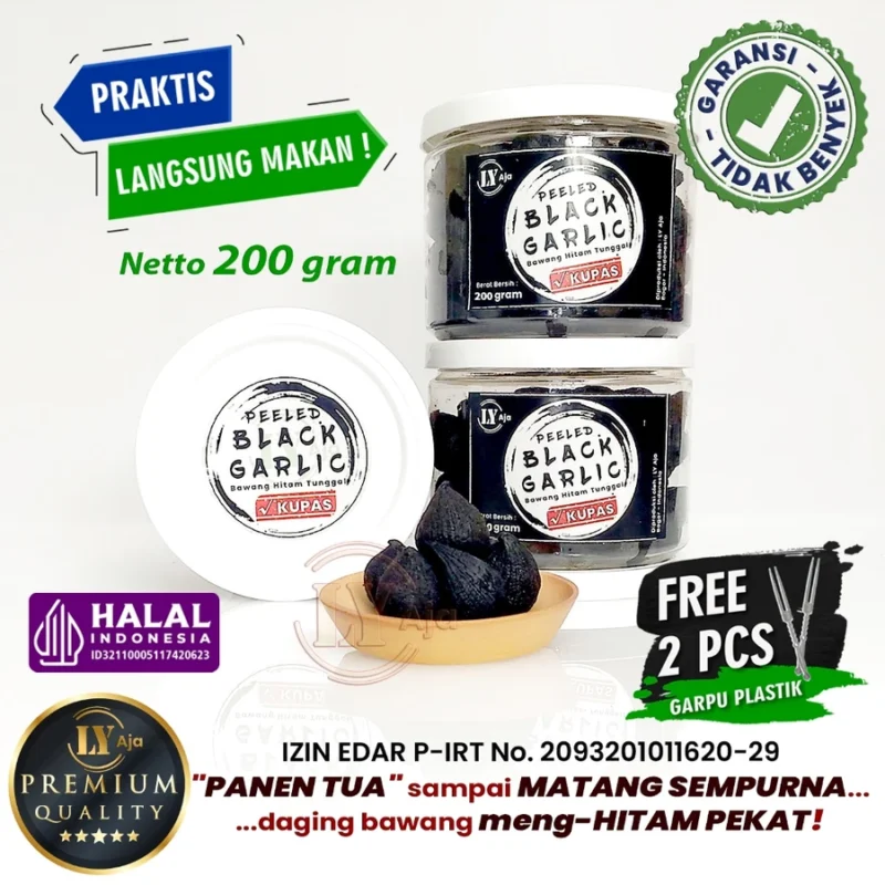 Bawang Hitam Tunggal Lanang dan Kating Kupas 200 Gram LY Aja Peeled Black Garlic 200 Gr - Gambar 2