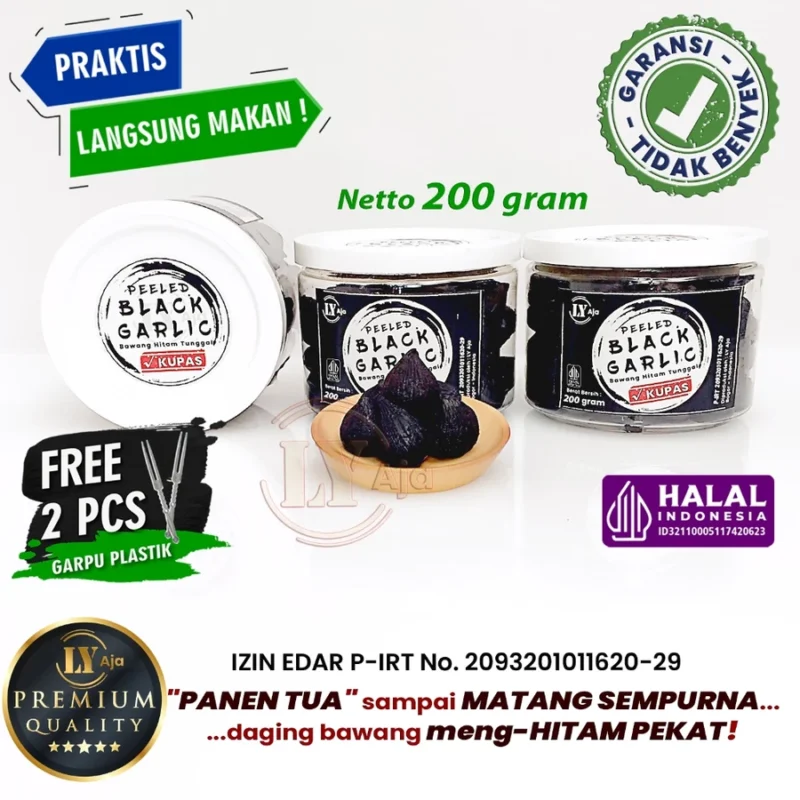 Bawang Hitam Tunggal Lanang dan Kating Kupas 200 Gram LY Aja Peeled Black Garlic 200 Gr - Gambar 3