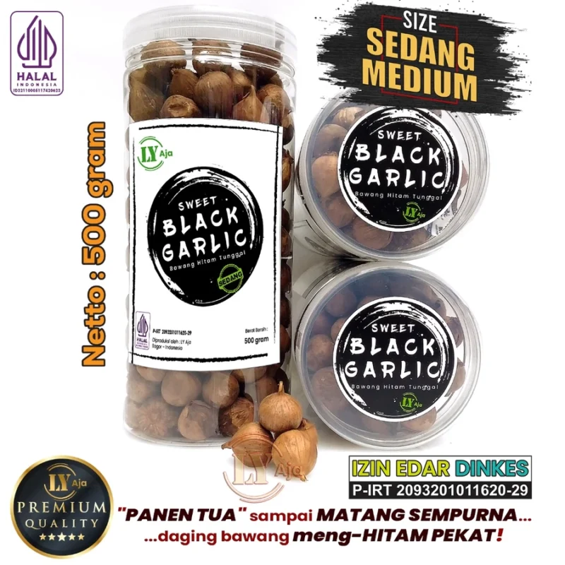 Bawang Hitam Tunggal Lanang 500 Gram LY Aja Jumbo Besar Sedang Kecil Lokal Super Premium Sweet Black Garlic Gr - Gambar 6