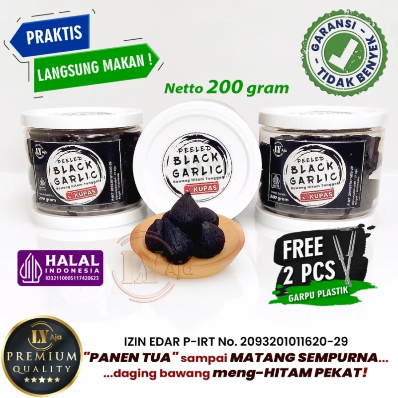 Bawang Hitam Tunggal Lanang dan Kating Kupas 200 Gram LY Aja Peeled Black Garlic 200 Gr - Gambar 5