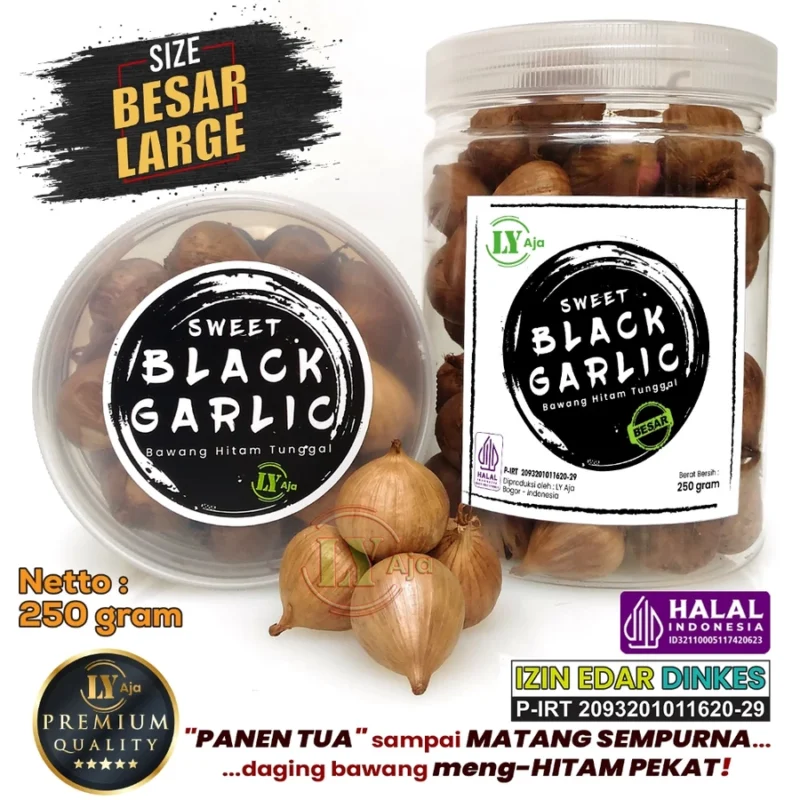 Bawang Hitam Tunggal Lanang 250 Gram LY Aja Jumbo Besar Sedang Kecil Lokal Super Premium Sweet Black Garlic Gr - Gambar 5