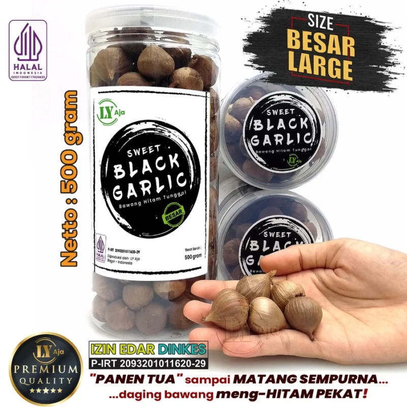 Bawang Hitam Tunggal Lanang 500 Gram LY Aja Jumbo Besar Sedang Kecil Lokal Super Premium Sweet Black Garlic Gr - Gambar 5