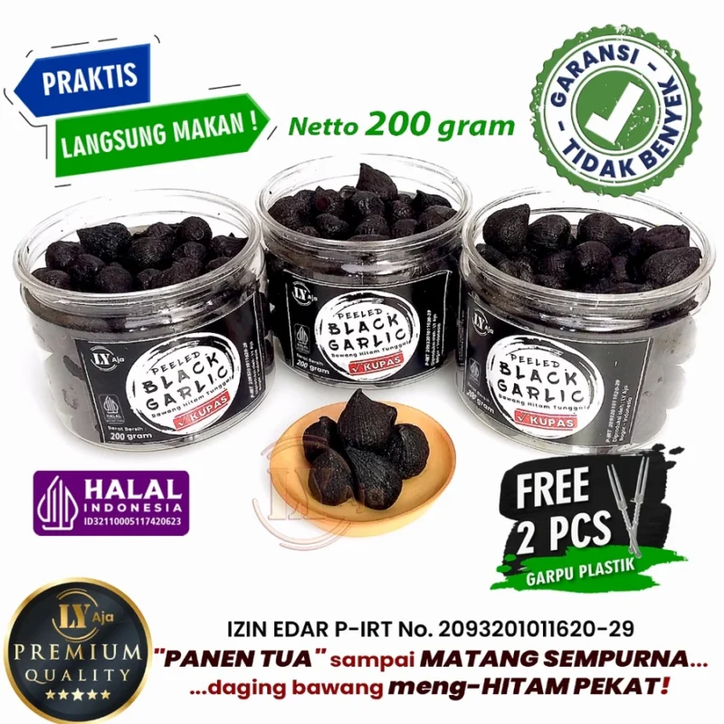 Bawang Hitam Tunggal Lanang dan Kating Kupas 200 Gram LY Aja Peeled Black Garlic 200 Gr - Gambar 4