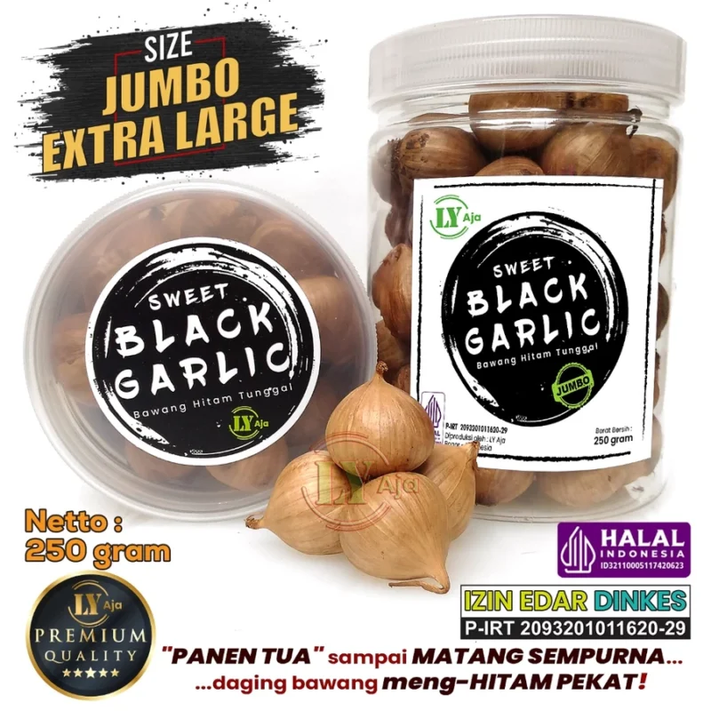 Bawang Hitam Tunggal Lanang 250 Gram LY Aja Jumbo Besar Sedang Kecil Lokal Super Premium Sweet Black Garlic Gr - Gambar 4