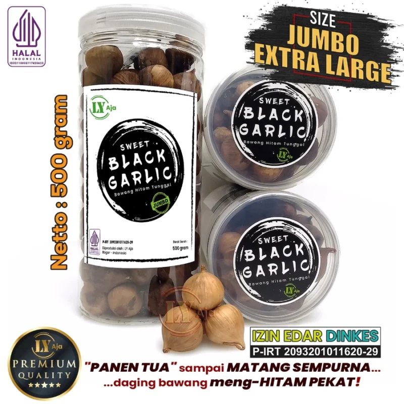 Bawang Hitam Tunggal Lanang 500 Gram LY Aja Jumbo Besar Sedang Kecil Lokal Super Premium Sweet Black Garlic Gr - Gambar 4