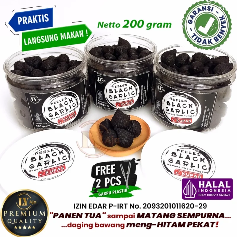 Bawang Hitam Tunggal Lanang dan Kating Kupas 200 Gram LY Aja Peeled Black Garlic 200 Gr - Gambar 3