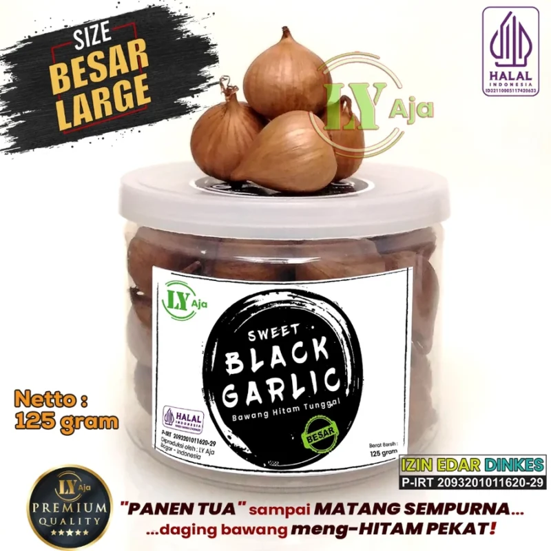 Bawang Hitam Tunggal Lanang 125 Gram LY Aja Jumbo Besar Sedang Kecil Super Premium Sweet Black Garlic 125 Gr - Gambar 3